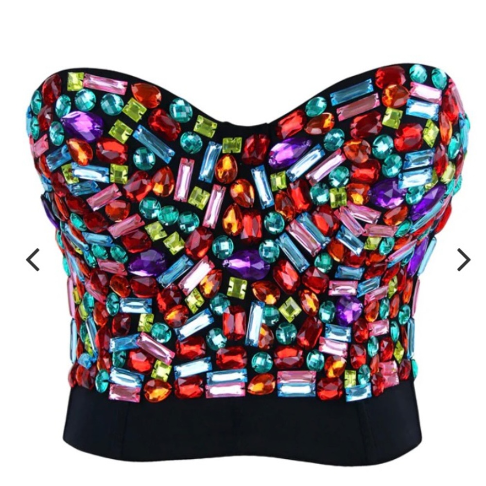 🆕 NWT Sexy Colorful Rhinestone Push-up Bra Clubwear Party Bustier 32 B